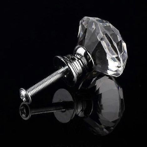 16 boutons de porte en verre cristal de 35 mm, en forme de diamant transparent, pour meubles et tiroirs. (1/4)