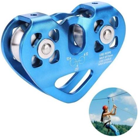 VURAHOME - Poulie Tandem Speed Double Trolley Sauvetage Escalade Double Poulie avec , XU,Roulement à Billes Rock/ Simple Poulie Aluminium Fixe Eye Escalade Poulie, Bleu - (1/4)