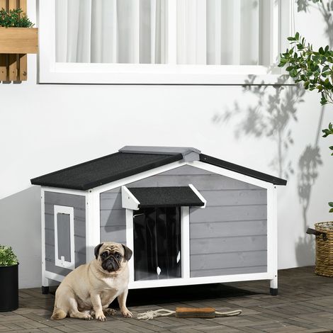 Cuccia per cani in legno, casetta per animali con tetto in asfalto e base rimovibile, 97x72x65 cm, grigia