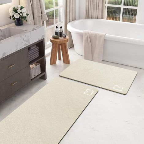 2er-Set Badematten – Saugfähige, schnelltrocknende Kieselgur-Badematten, rutschfest, mit Gummirückseite, dünn und für die Verwendung unter Türrahmen geeignet, 40 x 60 cm + 40 x Crezuo