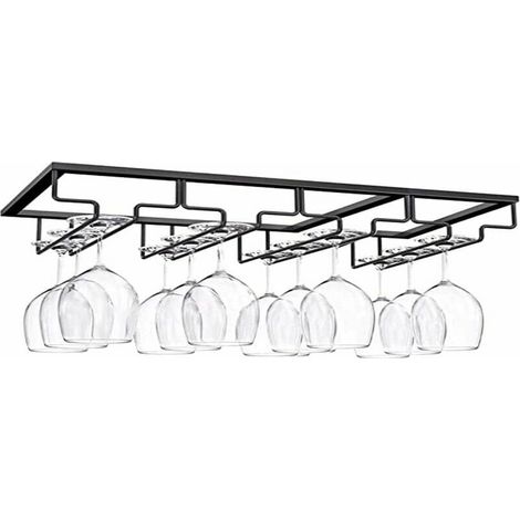 royaluxe - Porte Verre à 4 Rangées, Porte Verres à Pied Suspendu, Support à Verre Vin Inversé, Support Verre Vin Sous Armoire Avec Vis, Support en Fer pour Verre Vin, 4 Rangs, pour Bar Cuisine (4 empl (1/5)