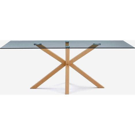 Tisch 200x100cm Design aus Glas und Holz mit gekreuzten Beinen Horo