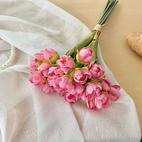 3 bottes Tulipes artificielles réalistes pour décoration maison, bouquet fleurs décoratives pour photographie et mariage intérieur,Rose foncé (1/4)