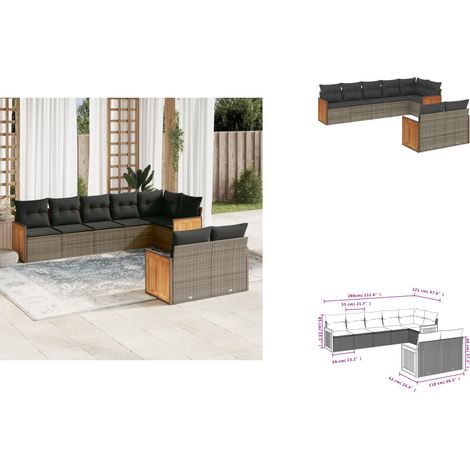 8-tlg. Garten-Sofagarnitur mit Kissen Grau Poly Rattan - Gartensofas - Outdoor Möbel - Lounge Set - Rattan Gartenmöbel - Gartenlounge (1/3)