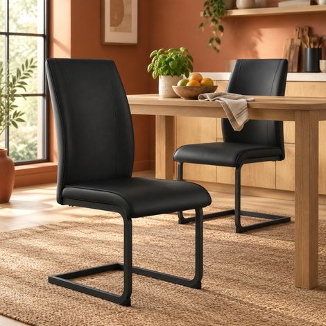 2er-Set Esszimmerstühle aus schwarzem PU, Metallbeine, ergonomische Rückenlehne OKMYHOME (1/5)