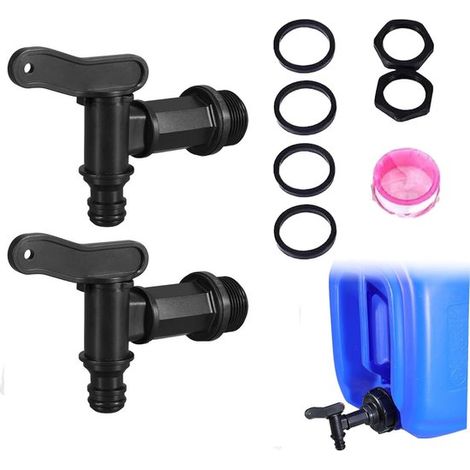 Lot de 2 robinets pour récupérateur d'eau de pluie - 25 mm - Robinet de rechange en plastique - Robinet de réservoir - Robinets pour réservoir d'eau (1/5)