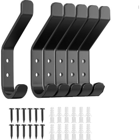 Schwarze Wandgarderobe 5 Stück, Kleiderhaken im modernen minimalistischen Stil, Edelstahl-Doppelhaken-Design, Badezimmer, Schlafzimmer