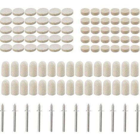 102 tampons de polissage en feutre de laine, Roue de polissage abrasif Pour accessoires - Outils rotatifs - Dimensions assorties 10/13/25 mm de diamètre (1/5)