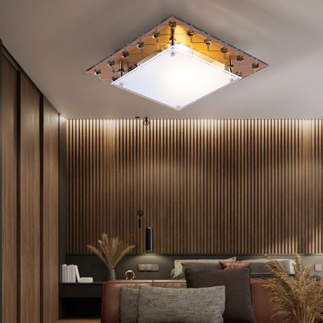 Plafoniera vetro specchio lampada da soffitto cristalli vetro luce soggiorno, metallo color rame, 1x attacco E27, LxLxH 26x26x8,5 cm
