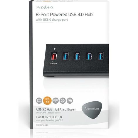 nedis UHUBUP3810BK hub USB 3.2 negro 8 puertos
