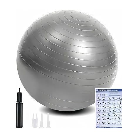 Fitness Ball, Yoga Ball with Inflatable Foot Pump, Fitness Ball for Sports, Yoga, Pilates, Pregnancy and Artificial Childbirth, Grey – 65 cm (1/5)