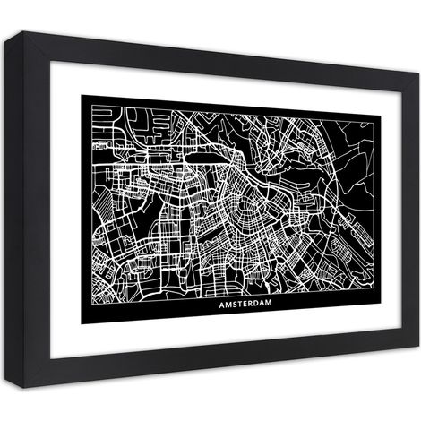 Quadro con cornice, Carta della città Amsterdam - 45x30 (1/5)