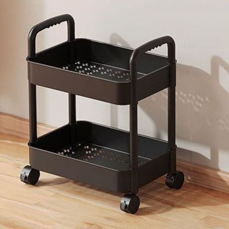 Kitchen trolley, DIY storage cart, 2-tier rolling cart, bathroom storage shelf, office organizer, black rolling side shelf (1/5)