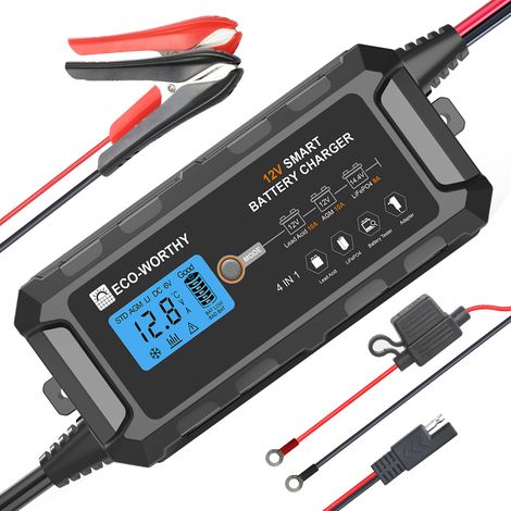 ECO-WORTHY 12V 10A Battery Charger UK Plug Automatic Smart with LCD Display for Lead Acid and Lithium (LiFePO4) Battery (1/5)