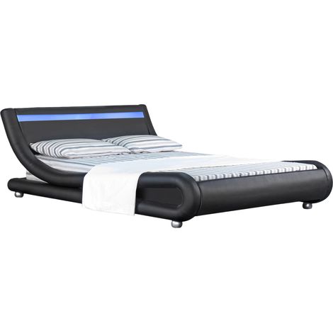 4ft6 Faux Leather LED Bed Frame in Black