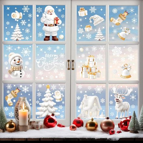Adhesivos para ventanas (9 láminas): decoraciones de copos de nieve, aptas para puertas, escaparates y muros cortina de cristal. (1/5)