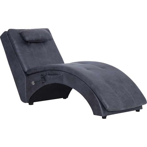 vidaXL Diván de masaje con almohada de piel de ante artificial gris (1/2)