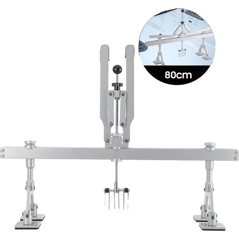 Herramienta para reparar abolladuras, fabricada en aluminio y acero, 80 cm de largo, 46 cm de alto, con reposapiés de goma antideslizante, apta para diversos vehículos y dispositivos. (1/5)
