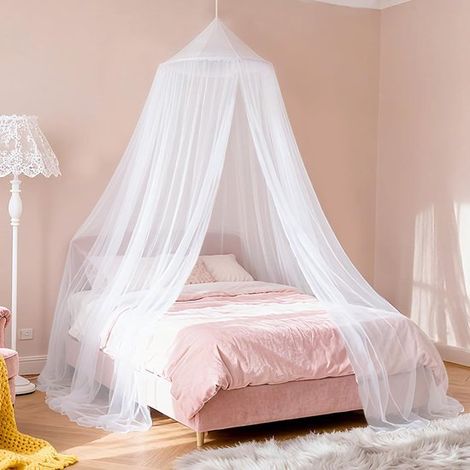 Moustiquaire - Ciel de lit - Polyester - Blanc - Accessoires de suspension inclus - Usage intérieur et extérieur (1/5)