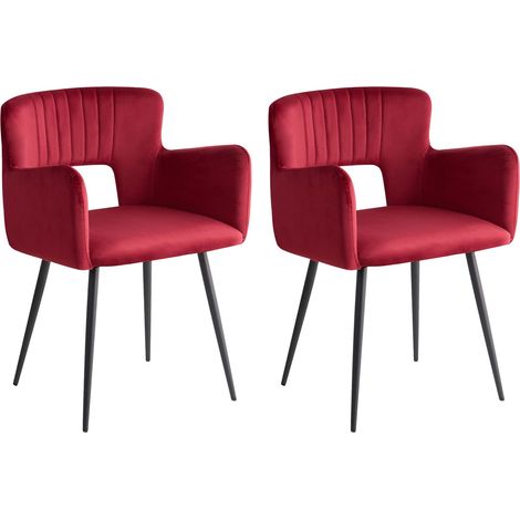 Set di 2 sedie da pranzo velluto rosso scuro e metallo braccioli e schienale con apertura Sanilac