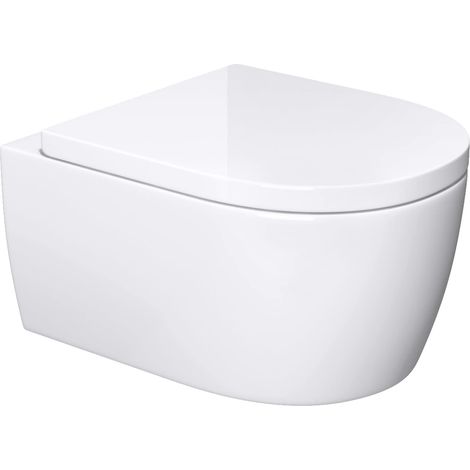 Mai & Mai Hänge WC Toilette Wand-WC Spülrandlos Weiß aus Keramik Wandmontage mit Absenkautomatik Aachen106