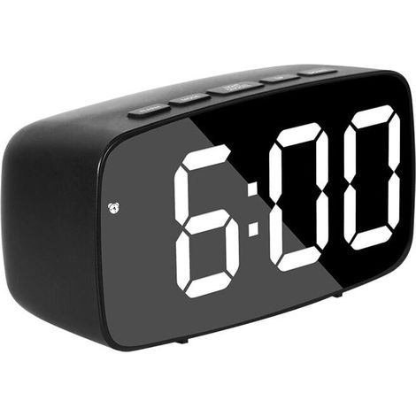 Black Smart Digital Alarm Clock for Bed, White LED Travel USB Desk Clock with 12/24 Hour Date, Temperature, Snooze Function for Bedroom YMYNY (1/4)