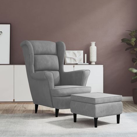 Fauteuil à oreilles avec tabouret Confortable, Chaises pour Salon, Siège élégant pour Chambre Gris clair Velours ZSD16665 (1/5)