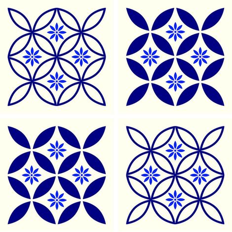 Stickers - Motifs fleurs bleues - 1 planche 30x30cm (1/4)