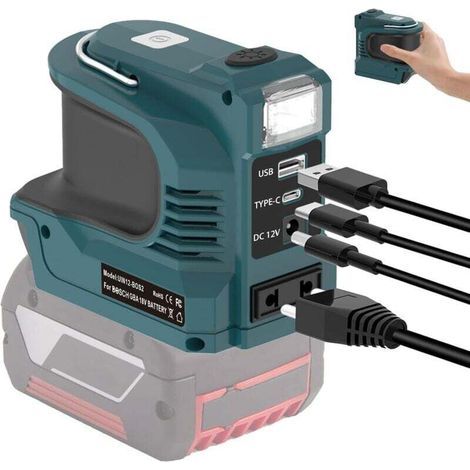 Convient à l'onduleur de batterie Bosch18 V, 200 W 220-230V, générateur de puissance portable, adaptateur de chargeur avec ports USB, prise de type C et AC (1/4)