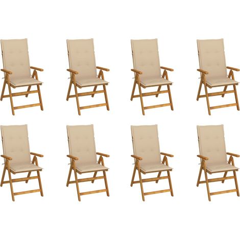 Lot de 8 Chaises de jardin pliables - Chaises d'extérieur pour terrasse/jardin avec coussins Bois d'acacia BV352023 - BonneVie (1/5)