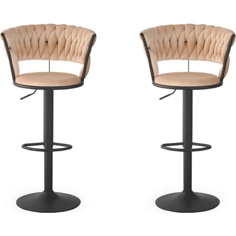 Lot de 2 Chaises de Bar en Velours "Odyssée" 87-109cm Beige (1/5)