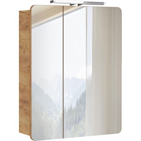Spiegelschrank 60 cm mit LED Beleuchtung LUTON-56 Wotan Eiche Nb. Nb. B/H/T ca. 60/75-80/16 cm (1/3)