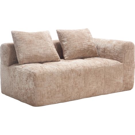 2-Sitzer-Sofa aus beigem Chenille, montagefrei, mit Kissen und Seitentaschen, 158 x 90 x 60 cm (1/5)