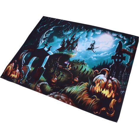 Fond photographique d'Halloween - Nuit de lune horrifique - Cimetière effrayant - Citrouille et lanterne - Décoration de fête - 230 x 180 cm / 90,5 x 71 pouces (1/5)