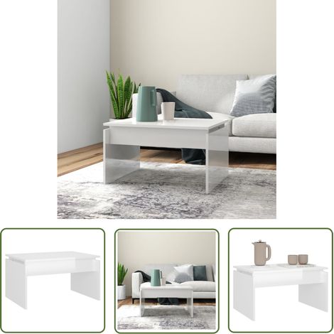 The Living Store Couchtisch Hochglanz-Weiß 68x50x38 cm Holzwerkstoff - Couchtisch - Beistelltisch - Wohnzimmer Dekoration - Holzwerkstoff Möbel - Weißer Couchtisch (1/5)