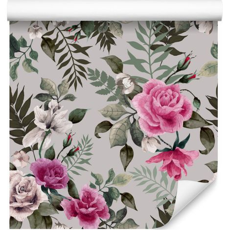 Precioso papel pintado de rosas de colores para salón y dormitorio, 50x1000 cm. (1/5)