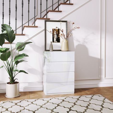Équipement - Cómoda con 4 Cajones Cajonera de Estilo Moderno para Dormitorio Entrada Salón 55x33x80 cm White Brilliant (1/4)