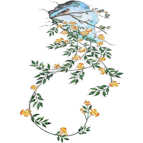 Sticker mural arbre, liane suspendue, fleur, design vibrant, 90 x 30 cm, 1 feuille (1/5)