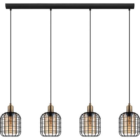 EGLO Lampada a sospensione Chisle, lampada a sospensione a quattro fiamme, metallo in nero e vetro vaporizzato in ambra, lampada da tavolo da pranzo, lampada da soggiorno con attacco E27 (1/4)