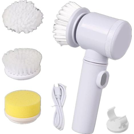Cepillo de limpieza eléctrico. Cepillo giratorio de mano. Cepillo eléctrico con 3 cabezales. Kit de limpieza automático para bañera, cocina, azulejos, ventanas y vajilla. (1/5)