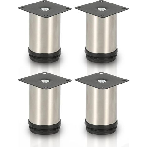 Lot de 4 pieds de meubles ronds en acier inoxydable, hauteur 100 mm, réglable en hauteur : 15 mm, charge maximale : 250 kg, convient pour canapé, lit, table de chevet, armoire (1/5)