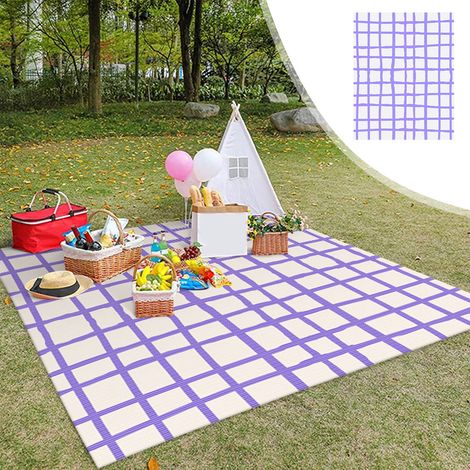 Tapis Pique-nique Quadrillé - Polypropylène - 28 x 22 cm - Pour Extérieur, Camping, Yoga, Décoration Intérieure - Violet - 1 Pièce (1/5)