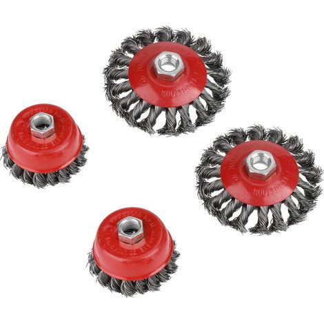 Wire Brush Cleaning, 4pcs M14 Twisted Wire Brush for Angle Grinder Cup Brush Rust Removal (2pcs 75mm + 2pcs 100mm) (1/5)