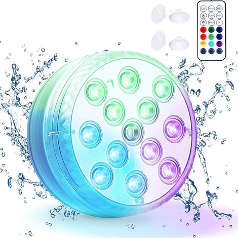 Lumière LED Submersible, Lumières Sous Marines 16 Couleurs, 13 Perles LED Lampe Piscine avec Télécommande RF, Lumières de Baignoire Étanche pour Vase, Décorations(pile non incluse)[Classe énergétique (1/5)