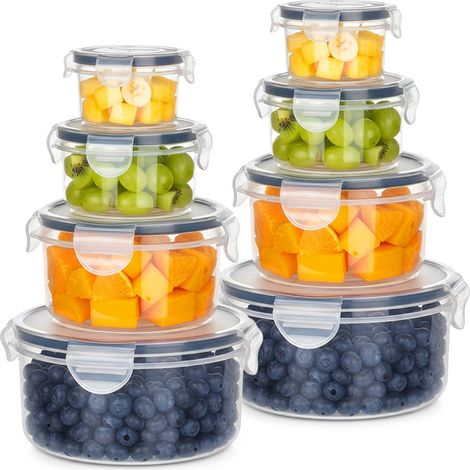 Recipientes para alimentos con tapa y cierre hermético, 8 unidades.