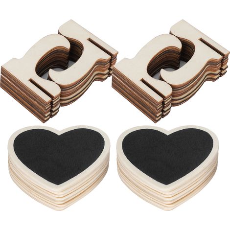 Lot de 2 pancartes en bois mini ardoise coeur pour décoration mariage, table noire. (1/5)