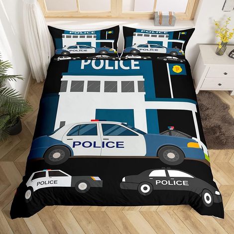 Ensemble de literie pour Voiture de Police pour Taille 220x240,Housse de Couette pour Voiture de Dessin animé pour garçons,Filles,Couvre-Lits Bleu Gris avec 2 Taies D'Oreiller décor de Chambre (1/5)