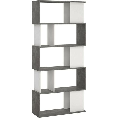 Dmora - Libreria Arg, Scaffale da ufficio, Mobile portalibri, Biblioteca, 80x30 h175 cm, Cemento e Bianco (1/5)