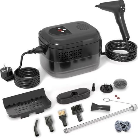 Limpiador a vapor con 16 accesorios, 2500 W, depósito de 1400 ml, portátil, 6 velocidades, precalentamiento de 15 s, para el hogar o el coche. (1/5)