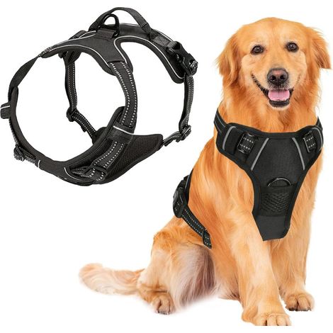 Harnais pour chien , harnais de poitrine anti-traction, harnais de sécurité sans traction, harnais pour chiot labrador harnais anti-évasion, noir, S (1/5)
